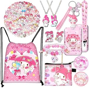 TGECTP Cute Kawaii Kitty Stuff Gift Set, Including Drawstring Bag Coin Wallet Bracelet Keychain Necklaces Button Pins Stickers Lanyard for Kids Teens Adults TGECTP