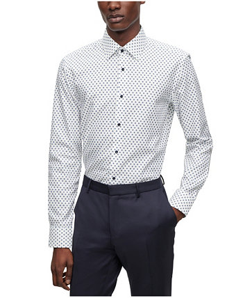 Мужская хлопковая приталенная классическая рубашка оксфорд с принтом BOSS BOSS