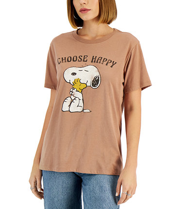 Juniors' Snoopy Choose Happy Graphic T-Shirt Grayson Threads Black