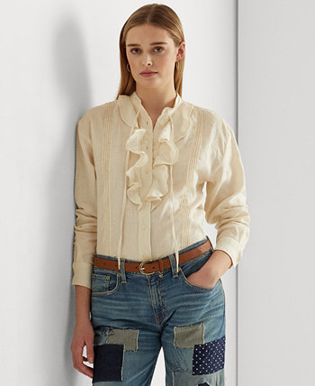 Женская льняная рубашка с поясом и рюшами Ralph Lauren