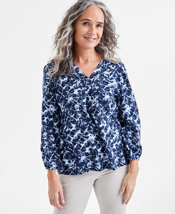 Petite V-Neck Pin-Tuck Top, Exclusively at Macy's Style & Co