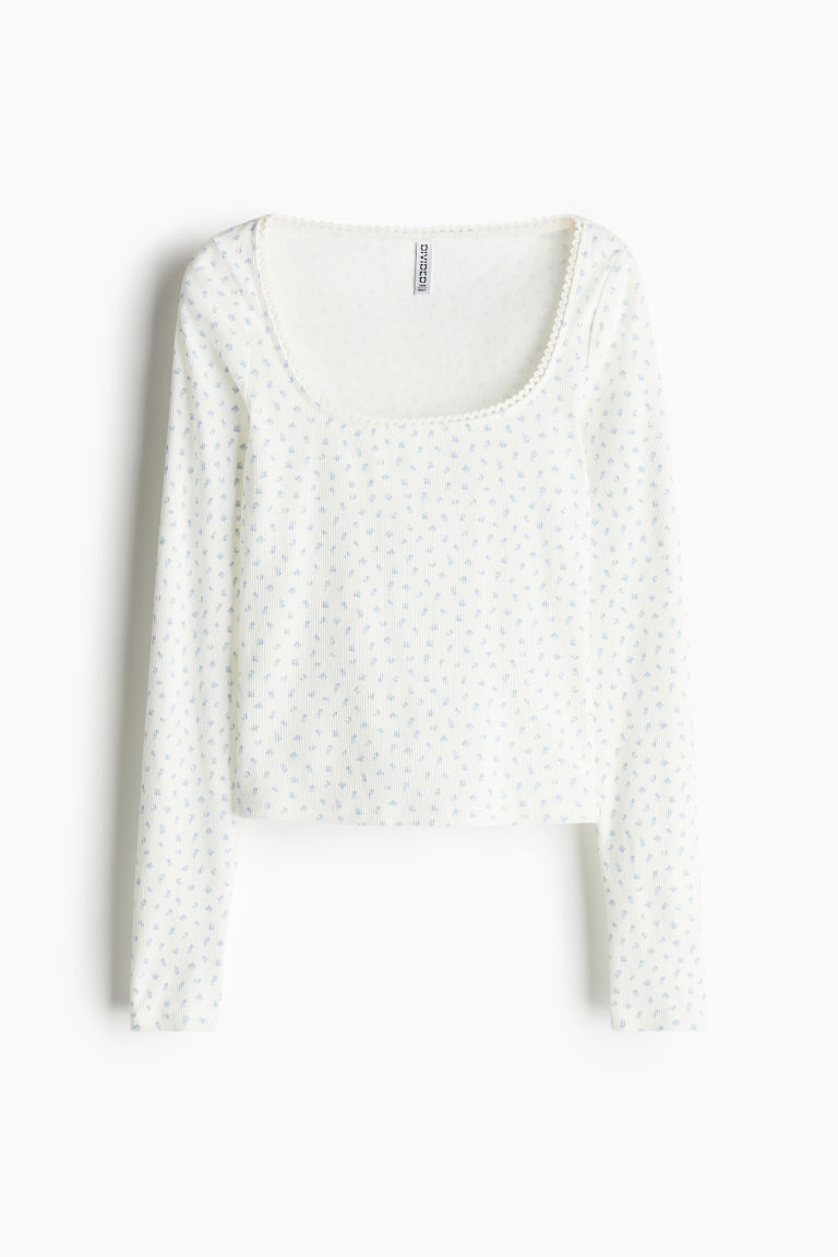 Picot-Trimmed Cotton Top H&M