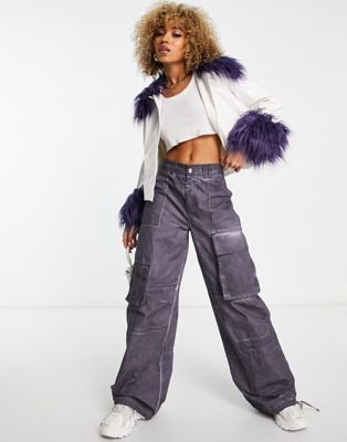Короткая темно-фиолетовая куртка с отделкой из искусственного меха Jayley Jayley