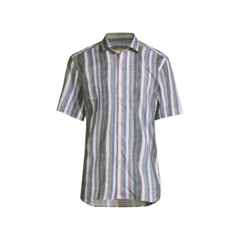 Striped Button-Up Short-Sleeve Shirt Corneliani