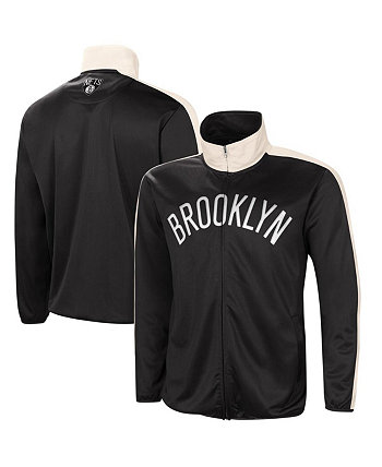 Мужская черная, белая спортивная куртка Brooklyn Nets Zone Blitz Tricot с молнией во всю длину G-III Sports by Carl Banks