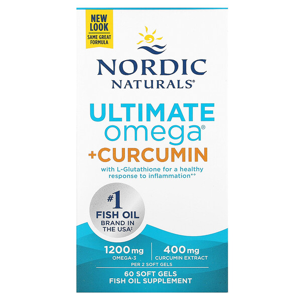 Ultimate Omega + Куркумин - 1200 мг Омега-3 - 400 мг экстракта куркумина - 60 желатиновых капсул - Nordic Naturals Nordic Naturals
