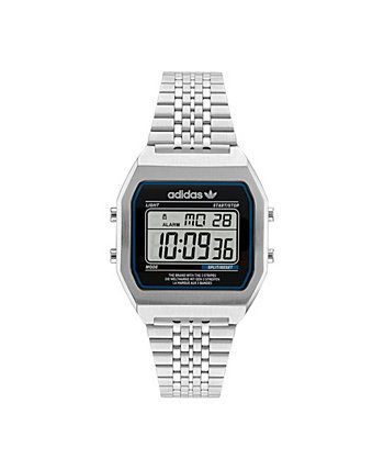 Унисекс цифровые часы с браслетом из нержавеющей стали с двумя серебристыми оттенками, 36 мм Adidas