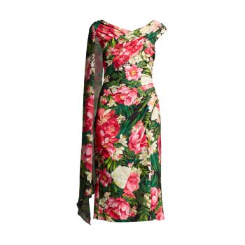 Плиссированное платье миди с цветочным принтом Tadashi Shoji