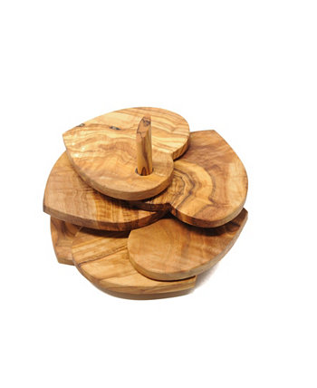 Подставки из оливкового дерева в форме сердца, набор из 5 штук с держателем BELDINEST