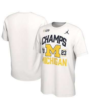 Мужская белая футболка в стиле ретро с участием Michigan Wolverines College Football Playoff National Champions 2023 Jordan