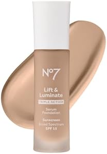 No7 Lift & Luminate Triple Action Serum Foundation - Porcelain - Liquid Foundation Makeup with SPF 15 for Dewy, Glowy Base - Radiant Serum Foundation for Mature Skin (30ml) No7