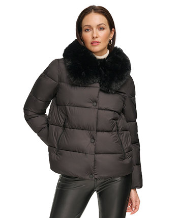 Женское пуховое пальто с воротником из искусственного меха DKNY