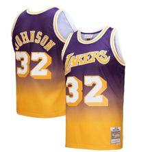 Men's Mitchell & Ness Magic Johnson Gold/Purple Los Angeles Lakers 1984/85 Hardwood Classics Fadeaway Swingman Player Jersey Mitchell & Ness