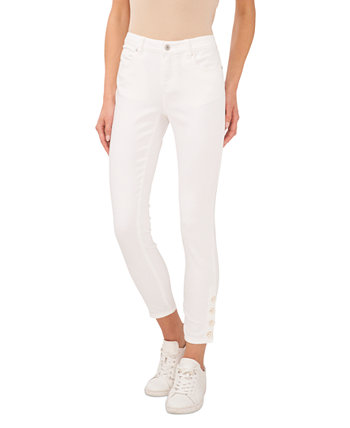 Женские белые выстиранные джинсы скинни со средней посадкой на пуговицах с цветочным принтом CeCe