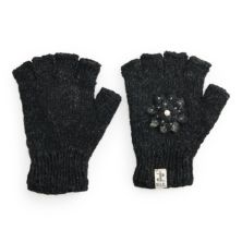 Женские черные вязаные перчатки без пальцев SIJJL с цветочным акцентом SIJJL