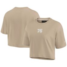 Women's Fanatics Signature Khaki Philadelphia 76ers Elements Super Soft Boxy Cropped T-Shirt Fanatics Signature