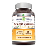 Amazing Formulas Куркумин с куркумой и биоперином, 1500 мг, 180 растительных капсул Amazing Nutrition