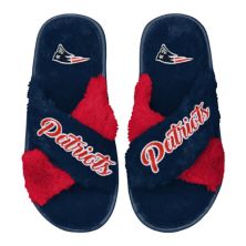 Women's FOCO Navy New England Patriots Two-Tone Crossover Faux Fur Slide Slippers Unbranded