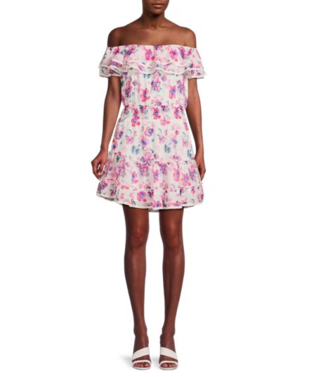 Мини-платье с открытыми плечами и цветочным принтом ALLISON NEW YORK