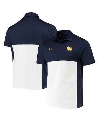 Мужская темно-синяя, белая рубашка поло Notre Dame Fighting Irish 2022 Blocked Coaches Performance Under Armour