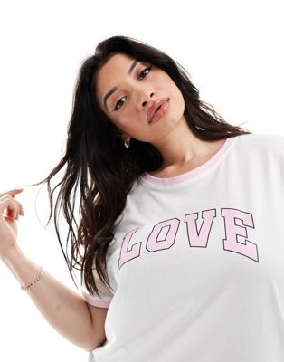 ONLY Curve boxy fit T- shirt with love print in white  ONLY