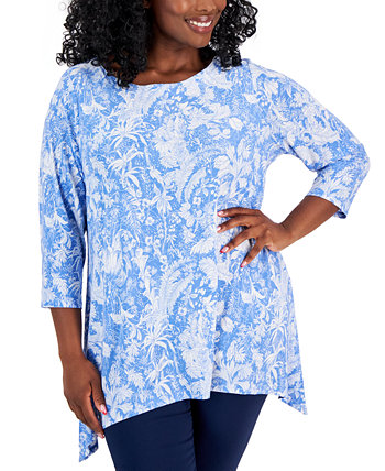 Plus Size 3/4-Sleeve Jacquard Swing Top, Created for Macy's J&M Collection