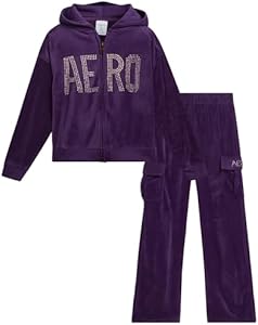 AEROPOSTALE Girls' Sweatsuit Set - 2 Piece Zip Up Hoodie Sweatshirt and Flare Cargo Pants - Girls' Activewear Set (4-12) Aeropostale