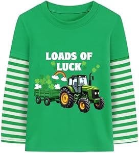 DDSOL Boy Toddler St Patricks Day Shirt Dinosaur Monster Truck Long Sleeve T-Shirt Lucky Shamrock Clover Tee Top Kid Clothes Ddsol