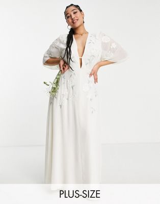 Hope & Ivy Plus Bridal embroidered plunge maxi dress in ivory Hope & Ivy Plus