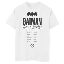 Белая футболка с изображением летучей мыши и логотипом Batman: The World для мальчиков 8–20 лет DC Comics