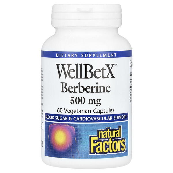 WellBetX Берберин, 500 мг, 60 вегетарианских капсул Natural Factors