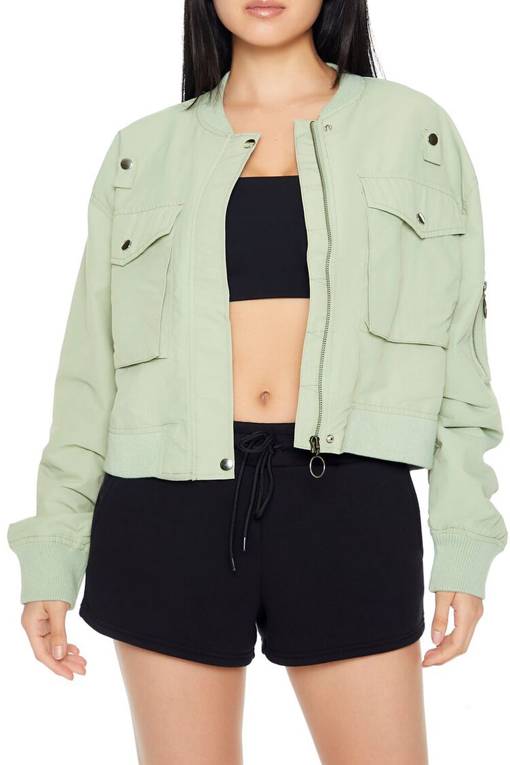 Женский Бомбер FOREVER21 Zip-Up Cargo FOREVER21