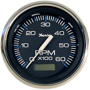 Faria Beede 33732 Chesapeake Stainless Steel Tachometer with Hourmeter (6000 RPM) - 4', Black Faria