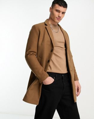 Шерстяное пальто Jack & Jones Premium коричневого цвета Jack & Jones