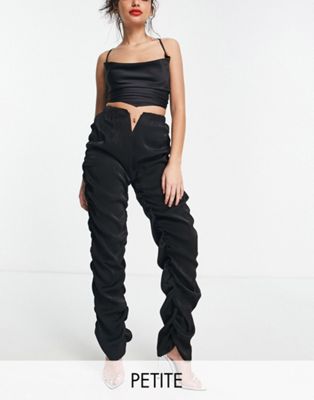 I Saw It First Petite keyhole ruched v front pants in black I Saw It First Petite
