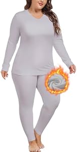 Plus Size Thermal Underwear for Women Long Johns Sets Fleece Lined Base Layer Cold Weather Long Underwear MOSCOAL