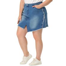 Plus Size Denim Skirt for Women Casual Slit Fashion Pockets Mini Skirts Agnes Orinda