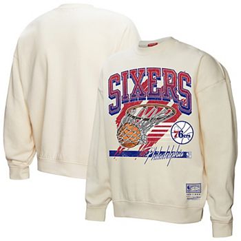 Women's Mitchell & Ness Cream Philadelphia 76ers Brush Bucket Pullover Sweatshirt Mitchell & Ness