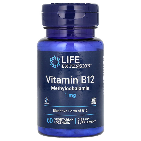 Витамин B12 Метилкобаламин - 1 мг - 60 вегетарианских леденцов - Life Extension Life Extension