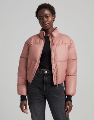 Розовая нейлоновая укороченная пуховая куртка Bershka Bershka