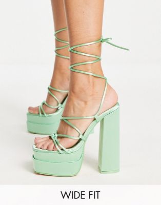 Public Desire Wide Fit Glow Girl platform heel sandals in mint green Public Desire Wide Fit