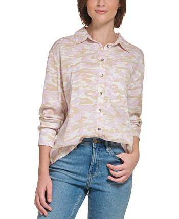 Женская рубашка бойфренда на пуговицах с камуфляжным принтом Calvin Klein