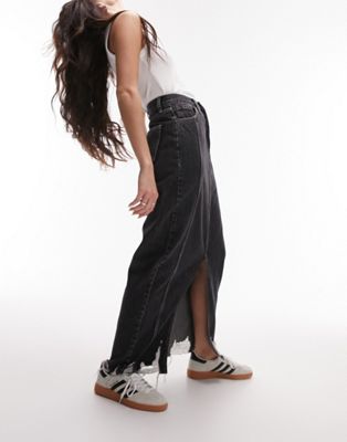 Черная джинсовая юбка-макси с рваным подолом Topshop TOPSHOP