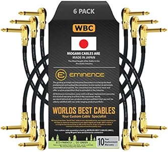 WORLDS BEST CABLES 6 Units - 9 Inch - Pedal, Effects, Patch, Instrument Cable Custom Made Made Using Mogami 2524 Wire and Eminence Gold Plated ¼ inch (6.35mm) R/A Pancake Type Connectors WORLDS BEST CABLES