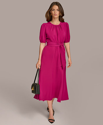 Women's Puff-Sleeve Belted A-Line Dress Donna Karan New York