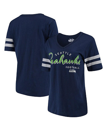 Женская футболка by Alyssa Milano College Navy Seattle Seahawks Triple Play с v-образным вырезом Touch