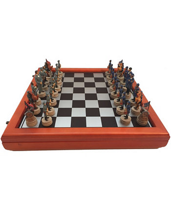 3,25-дюймовый мужской шахматный набор "Генералы гражданской войны" из смолы с выкрашенной вишней нагрудной доской WorldWise Imports