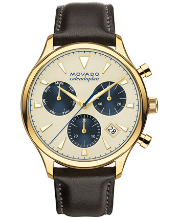 Мужской швейцарский хронограф Heritage Series Calendoplan Коричневый кожаный ремешок Часы 43мм 3650007 Movado