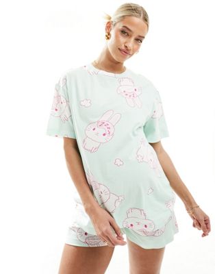 Зеленый комплект из футболки и короткой пижамы с изображением кролика ASOS DESIGN Maternity ASOS DESIGN