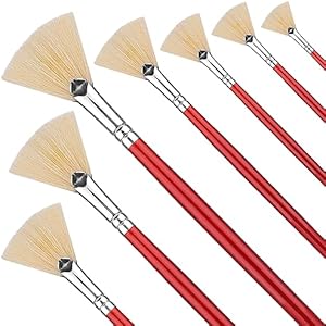 Prasacco 7 Pieces Fan Brush for Painting, Artist Fan Paint Brush Set with Hog Bristle Long Handle Painting Brush Oil Acrylic Paint Brushes Art Paintbrush for Acrylic Painting Oil Watercolor Painting Prasacco